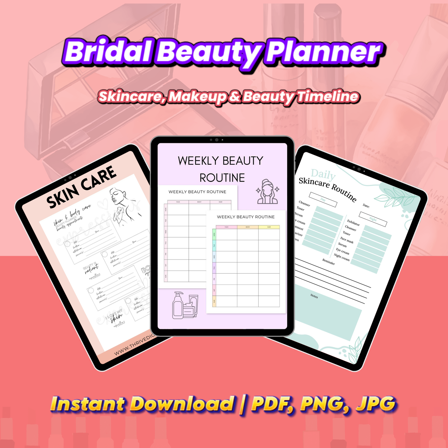 Bridal Beauty Planner – Wedding Day Skincare & Makeup Schedule (Printable PDF)