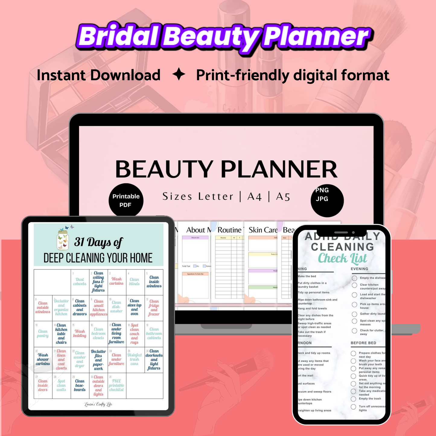Bridal Beauty Planner – Wedding Day Skincare & Makeup Schedule (Printable PDF)