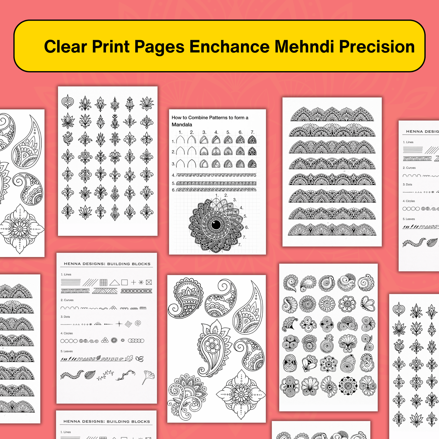150+ Mehndi Practice Printable Sheets – Step-by-Step Design Workbook (Instant Digital PDF)