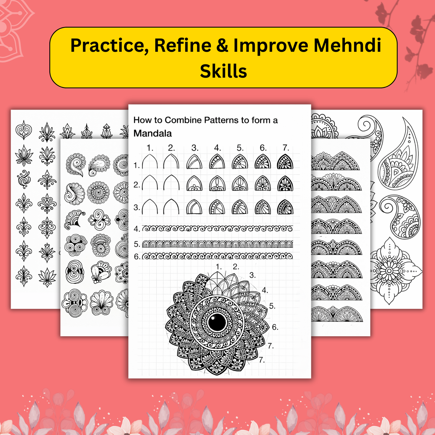 150+ Mehndi Practice Printable Sheets – Step-by-Step Design Workbook (Instant Digital PDF)