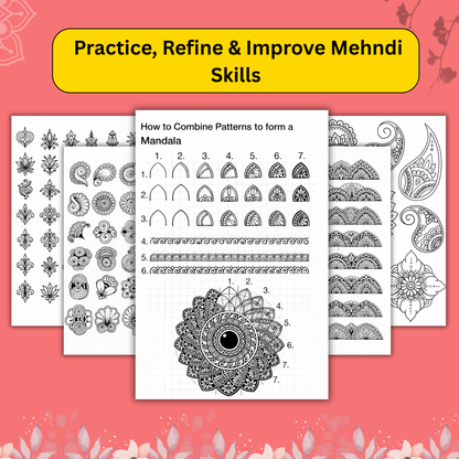 150+ Mehndi Practice Printable Sheets – Step-by-Step Design Workbook (Instant Digital PDF)