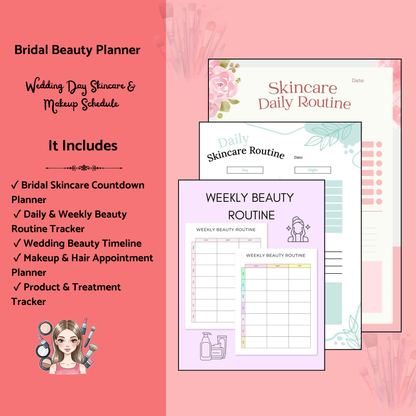 Bridal Beauty Planner – Wedding Day Skincare & Makeup Schedule (Printable PDF)