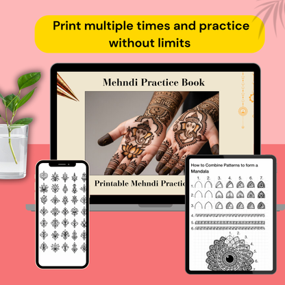 150+ Mehndi Practice Printable Sheets – Step-by-Step Design Workbook (Instant Digital PDF)