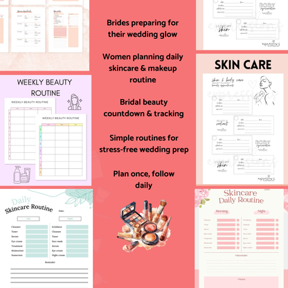 Bridal Beauty Planner – Wedding Day Skincare & Makeup Schedule (Printable PDF)